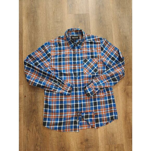 Marmot Men's Med LS pocket button up performance poly plaid shirt multicolor - Picture 1 of 8